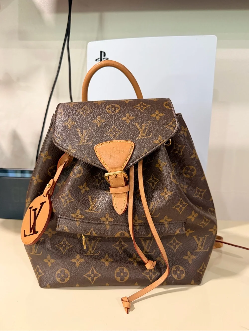 Louis Vuitton montsouris Brown Monogram Canvas Small Backpack with Vachetta Trim